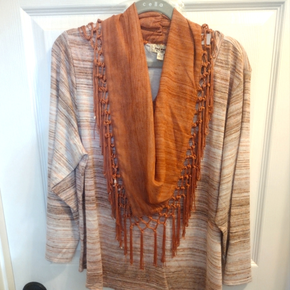 One World XL scarf attached sweater NWT